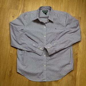 Lauren Ralph Lauren Women's Purple Striped Button Down Shirt